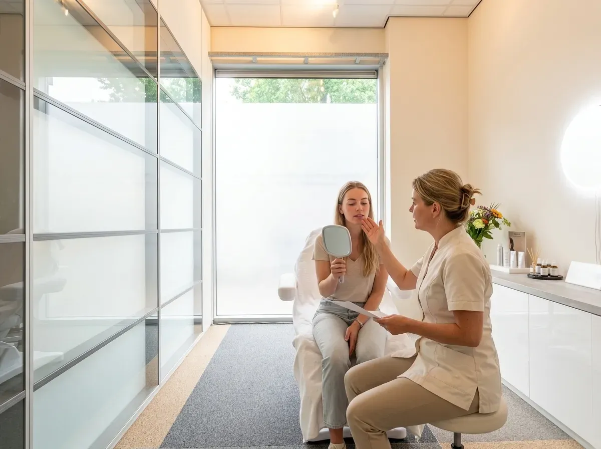 Cliënt tijdens een adviesgesprek over vergoedingen voor huidtherapie bij De Huidzorgkliniek